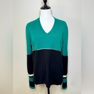 Fendi Cashmere Sweater V-Neck Black Teal Lightweight Size 42/6US
